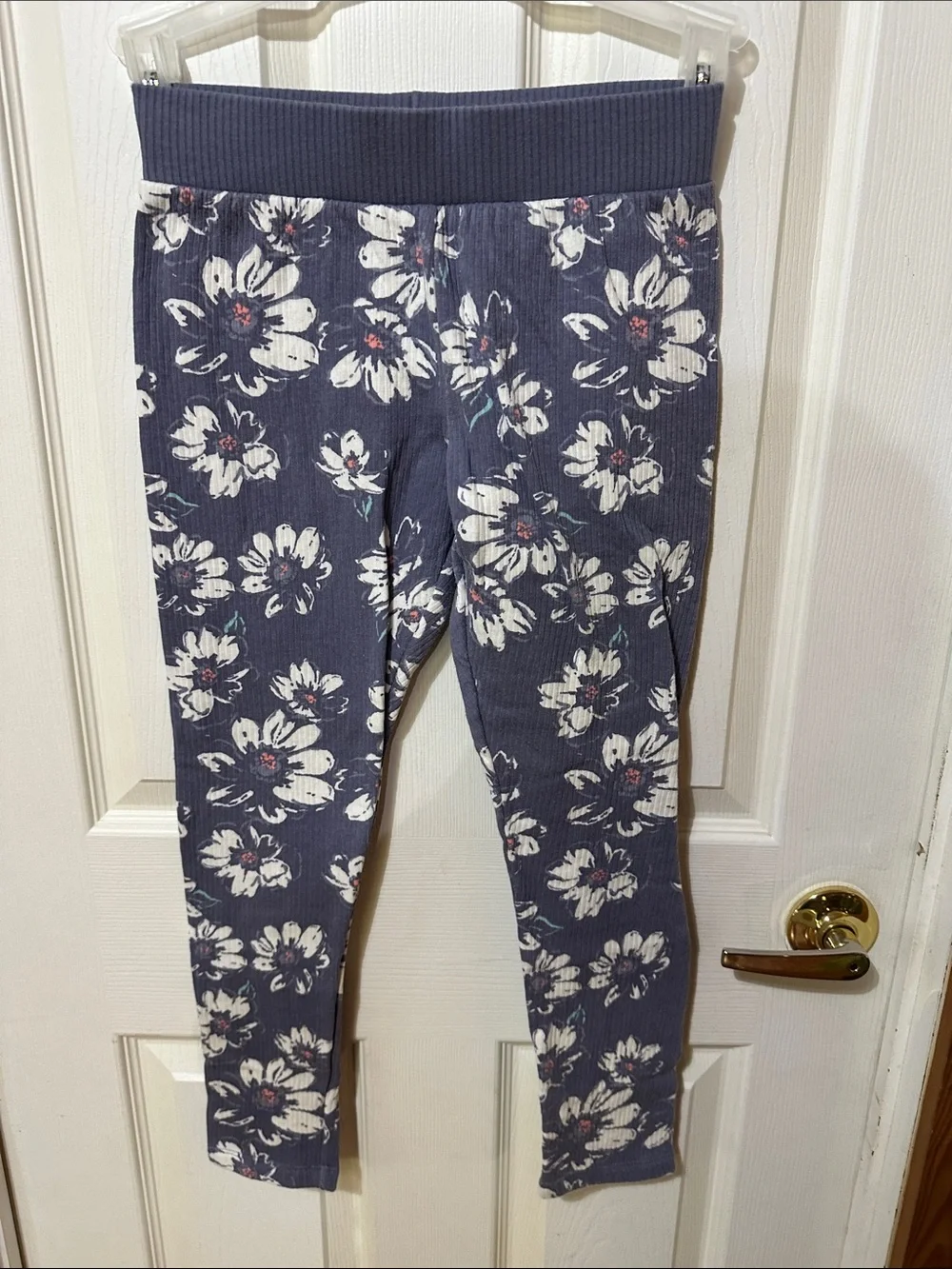 Girls' Navy Floral Ribbed Leggings and puffy vest